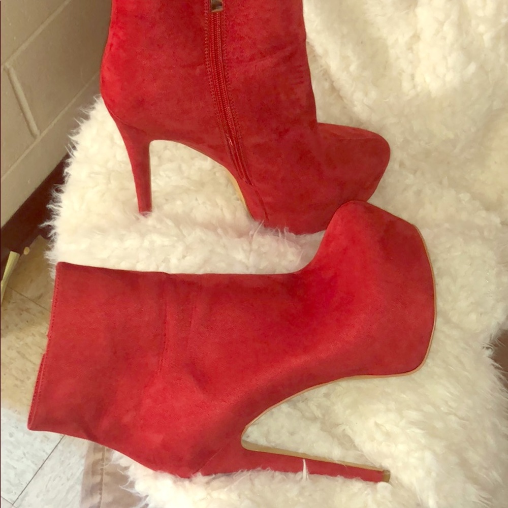 Red suede ankle boots